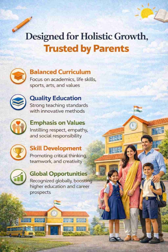 Parents and students at a CBSE school in Kolkata showcasing holistic development through quality education, life skills, value-based learning, creativity, academic excellence, and global opportunities.