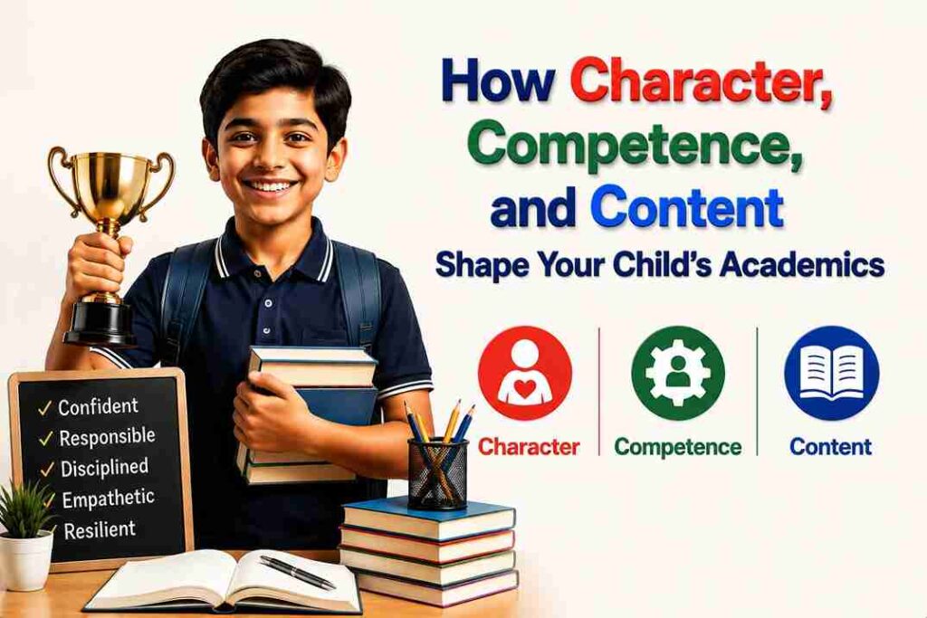 School student demonstrating confidence and achievement through Character, Competence and Content, supporting academic learning, responsibility and future-ready skills.
